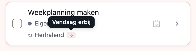 Een terugkerende taak, met naast Herhalend het pijltje Vandaag erbij